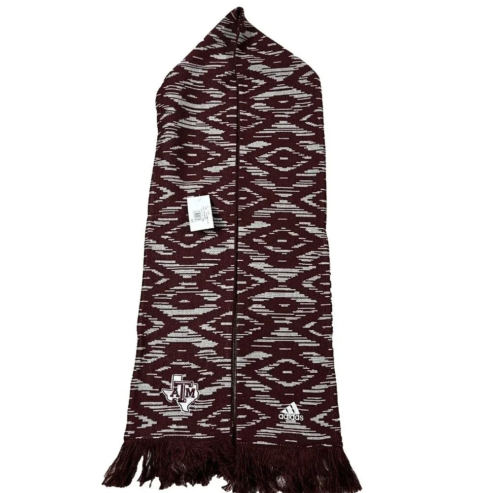 Adidas Unisex One Size Maroon‎ Gray Acrylic Texas A&M Aggies Football Scarf NWT